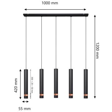 LED Hängeleuchte TUBA 5xGU10/6,5W/230V schwarz/kupfer