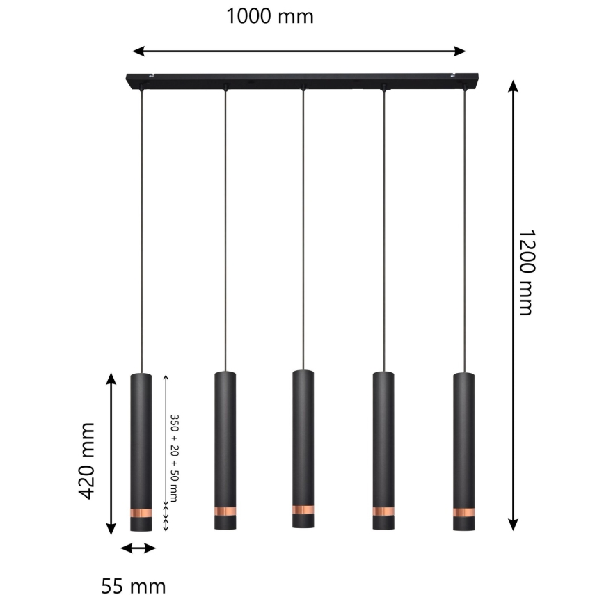 LED Hängeleuchte TUBA 5xGU10/6,5W/230V schwarz/kupfer