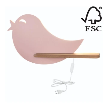 LED-Kinder-Wandleuchte mit Ablage BIRD LED/5W/230V rosa/Holz