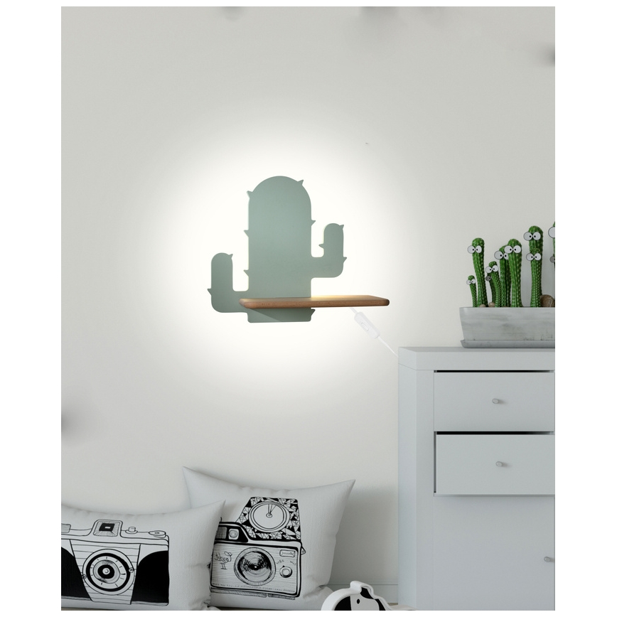 LED-Kinderwandleuchte mit Ablage CACTUS LED/4W/230V grün/Holz