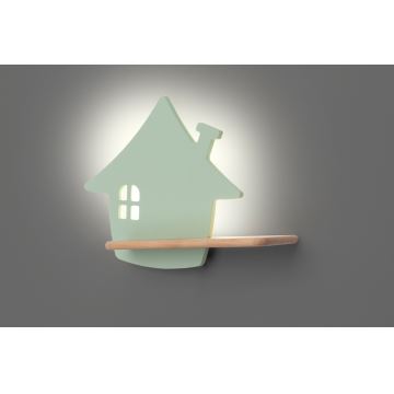 LED-Kinderwandleuchte mit Ablage HOUSE LED/4W/230V grün/Holz