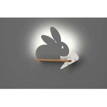 LED-Kinderwandleuchte mit Ablage RABBIT LED/4W/230V grau/weiß/Holz