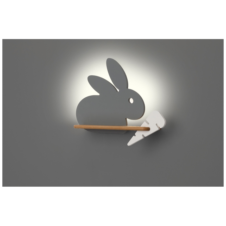 LED-Kinderwandleuchte mit Ablage RABBIT LED/4W/230V grau/weiß/Holz