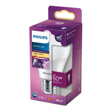 LED-Lampe mit Sensor Philips A60 E27/8W/230V 2700K