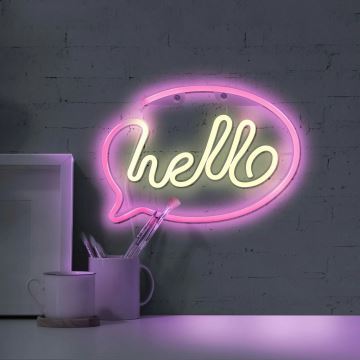 LED-Neon-Wanddekoration HELLO LED/3W/3xAA USB rosa