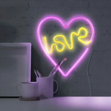 LED-Neon-Wanddekoration LOVE LED/3W/3xAA rosa