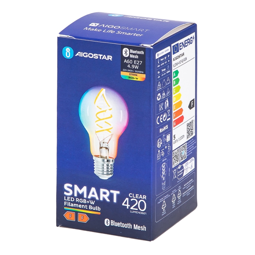 LED-RGBW-Glühbirne FILAMENT A60 E27/4,9W/230V 2700K - Aigostar