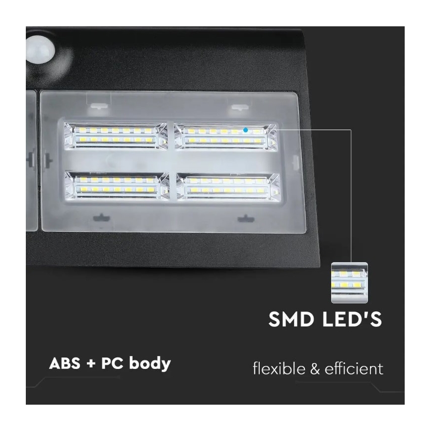 LED Solar-Wandleuchte mit Sensor LED/7W/3,7V 4000K IP65 schwarz