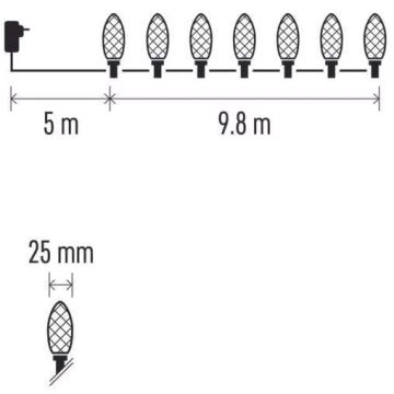 LED Weihnachtskette für Außen 50xLED/8 funkcí 14,8 m IP44 kaltweiß