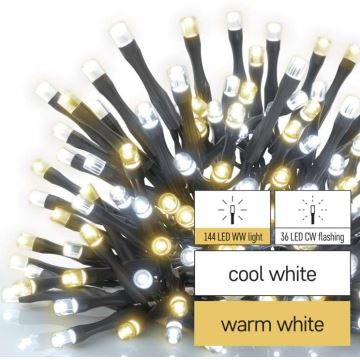 LED-Weihnachtskette für den Außenbereich 180xLED/2 Funktionen 23m IP44 warm/kalt weiß