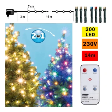 LED Weihnachtskette mit Fernbedienung 200xLED/230V IP44