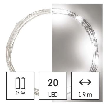 LED-Weihnachtslichterkette 20xLED/2xAA 2,4m kaltweiß