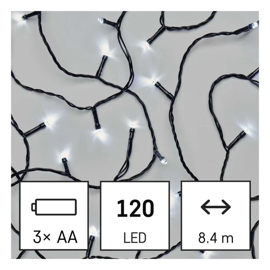 LED-Weihnachtslichterkette für den Außenbereich 120xLED/3xAA 8,9m IP44 kaltweiß