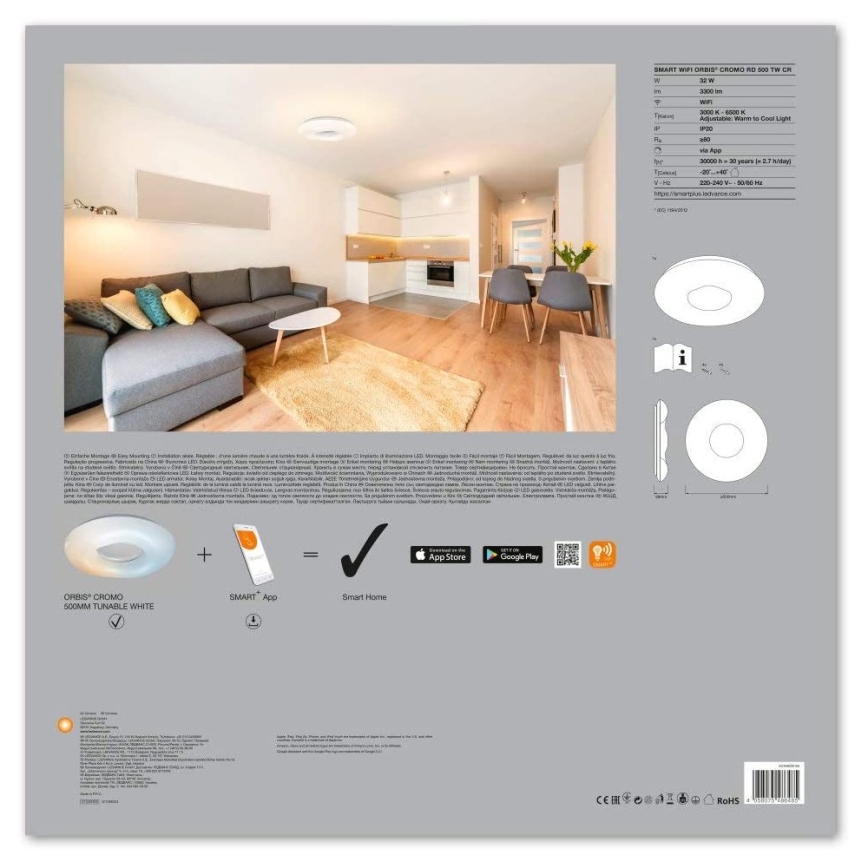 Ledvance - LED-Dimmer-Deckenleuchte SMART+ CROMO LED/30W/230V 3,000K-6,500K Wi-Fi