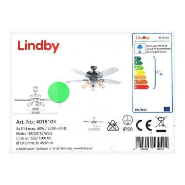 Lindby - Deckenventilator mit einer Leuchte CEDRIK 5xE14/40W/230V