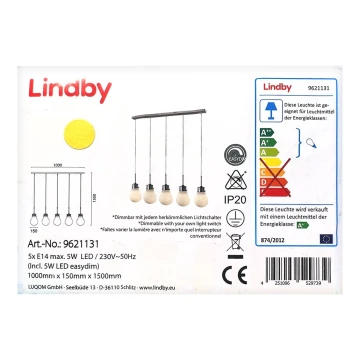 Lindby - Dimmbare LED-Hängeleuchte an Schnur BADO 5xLED/5W/230V