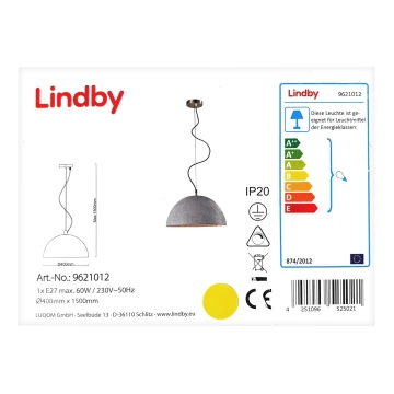 Lindby - Dimmbare LED-RGBW-Hängeleuchte an Schnur CAROLLE 1xE27/10W/230V Wi-Fi Tuya