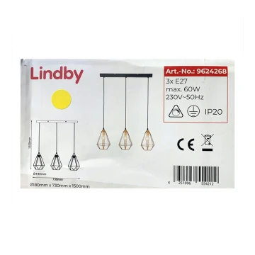 Lindby - Hängeleuchte an Schnur ELDA 3xE27/60W/230V