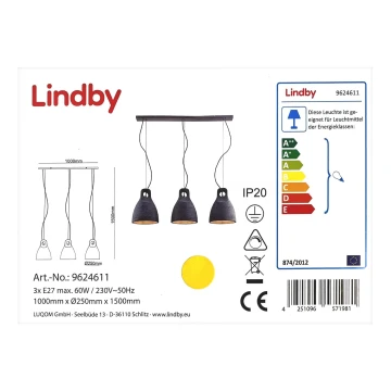 Lindby - Hängeleuchte an Schnur IBU 3xE27/60W/230V