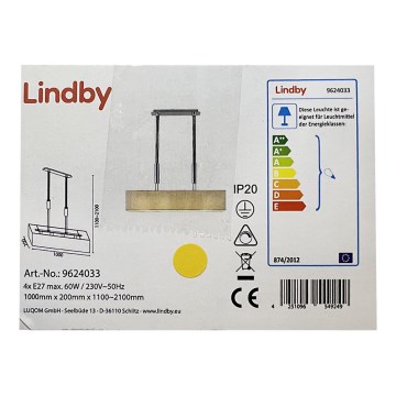Lindby - Hängeleuchte an Schnur MARIAT 4xE27/60W/230V