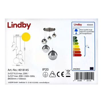 Lindby - Hängeleuchte an Schnur RAVENA 3xE27/40W/230V + 2xE27/25W/230V