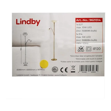 Lindby - Stehleuchte JOST 1xE27/10W/230V + 1xE14/5W