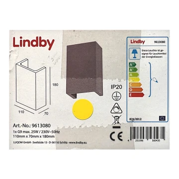 Lindby - Wandleuchte SMIRA  1xG9/25W/230V