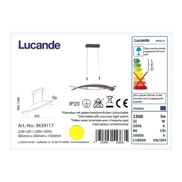 Lucande - Dimmbare Hängeleuchte an Schnur MARIJA LED/22W/230V