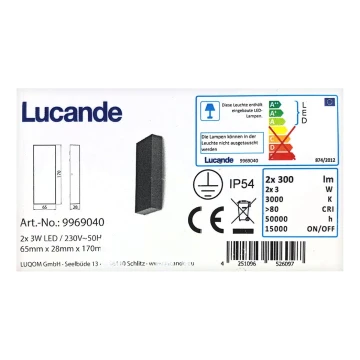 Lucande - LED-Wandleuchte für den Außenbereich CORDA 2xLED/3W/230V IP54