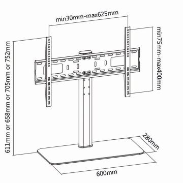 Nedis TVSM2030BK − Fester Ständer für den Fernseher 32-65/4 höhenverstellbar