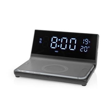 Wecker mit LCD-Display und kabellosem Ladegerät 15W/230V schwarz