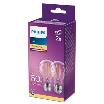 PACK 2x LED-Glühbirne Philips A60 E27/7W/230V 2700K