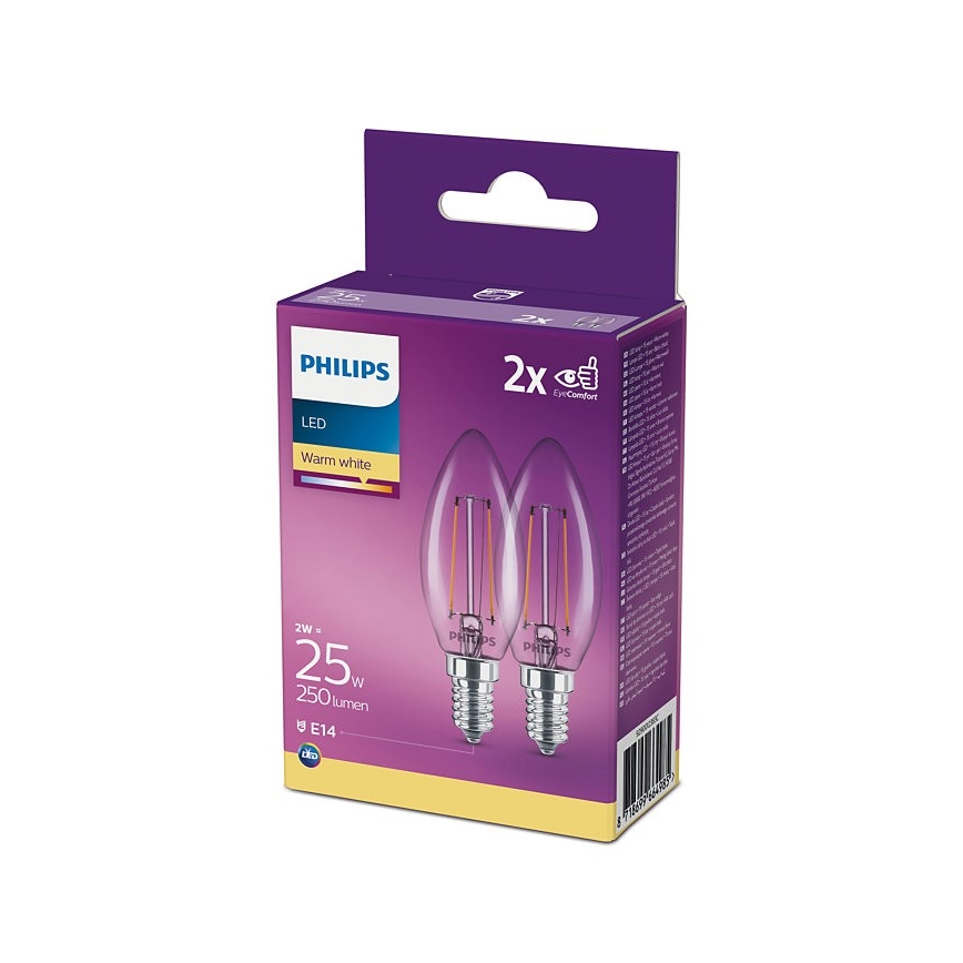 PACK 2x LED-Glühbirne Philips B35 E14/2W/230V 2700K