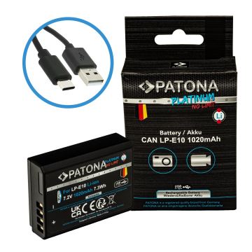 PATONA - Akku Canon LP-E10 1020mAh Li-Ion Platinum USB-C Aufladung