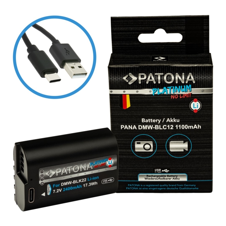 PATONA - Akku Panasonic DMW-BLC12 1100mAh Li-Ion Platinum USB-C Aufladung