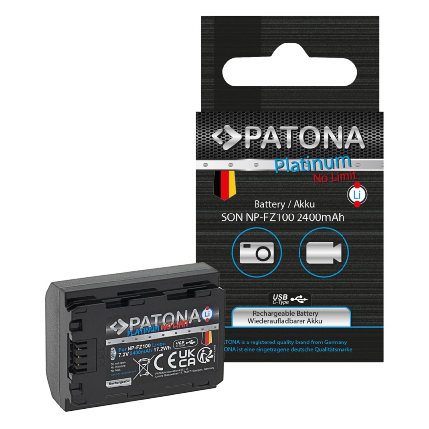 PATONA – Akku Sony NP-FZ100 2400mAh Li-Ion Platin USB-C