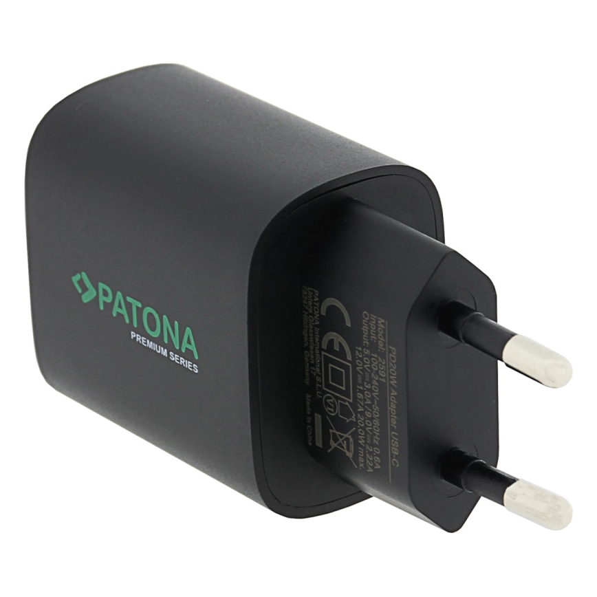 PATONA - Ladeadapter USB-C Stromversorgung 20W/230V schwarz