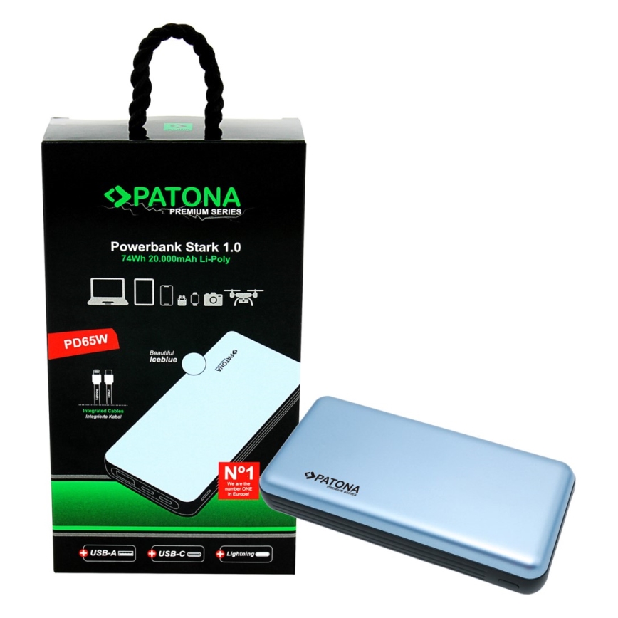 PATONA – Powerbank 20000mAh PD65W Li-Pol 3A USB-C/Lightning