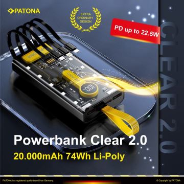 PATONA - Powerbank mit integrierten Kabeln 20000 mAh Li-Pol