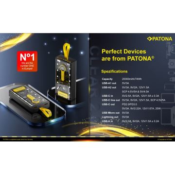 PATONA - Powerbank mit integrierten Kabeln 20000 mAh Li-Pol