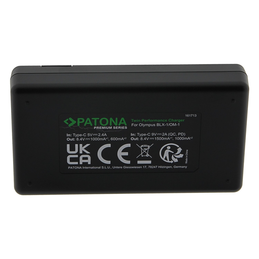 PATONA – Schnellladegerät Dual Olympus BLX-1 + Kabel USB-C 0,6m