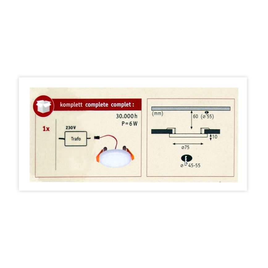 Paulmann 92387 - LED/4,5W IP44 Badezimmereinbauleuchte VARIFIT 230V