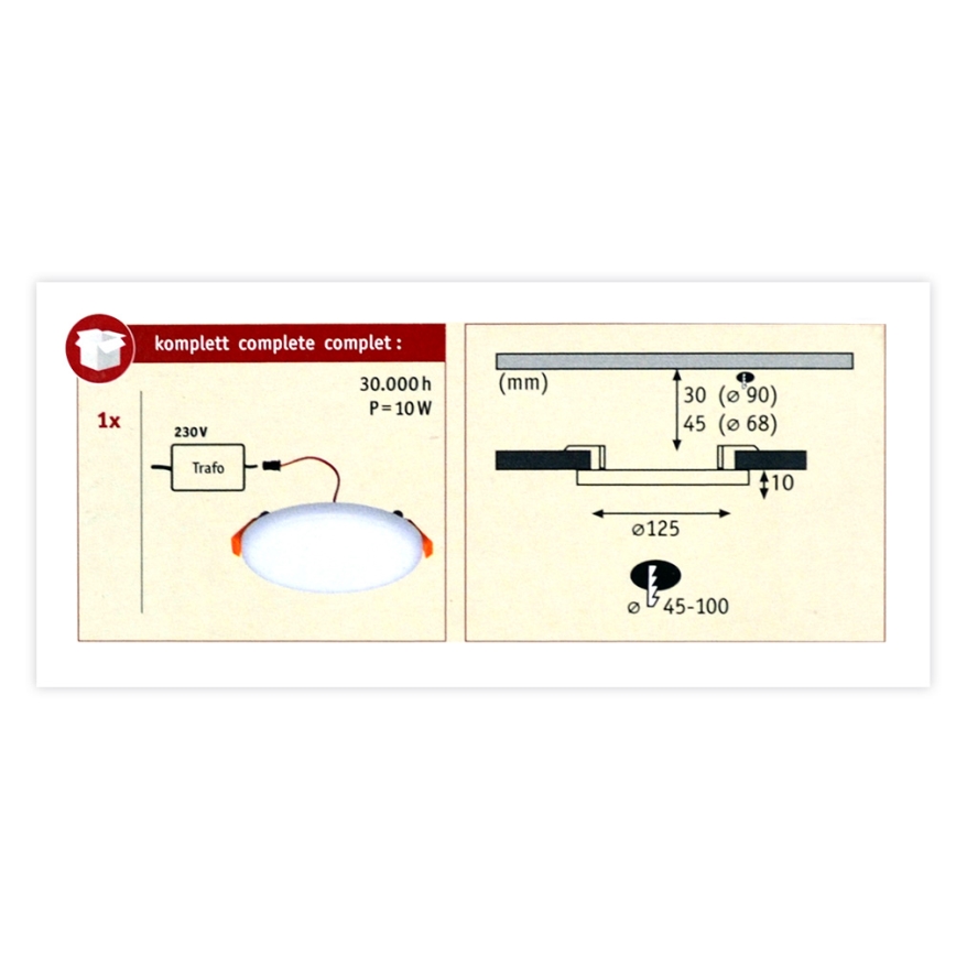 Paulmann 92388 - LED/8,5W IP44 Badezimmereinbauleuchte VARIFIT 230V