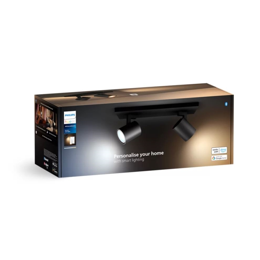 Philips - Dimmbarer LED-Strahler Hue RUNNER 2xGU10/4,2W/230V 2200-6500K + Fernbedienung schwarz