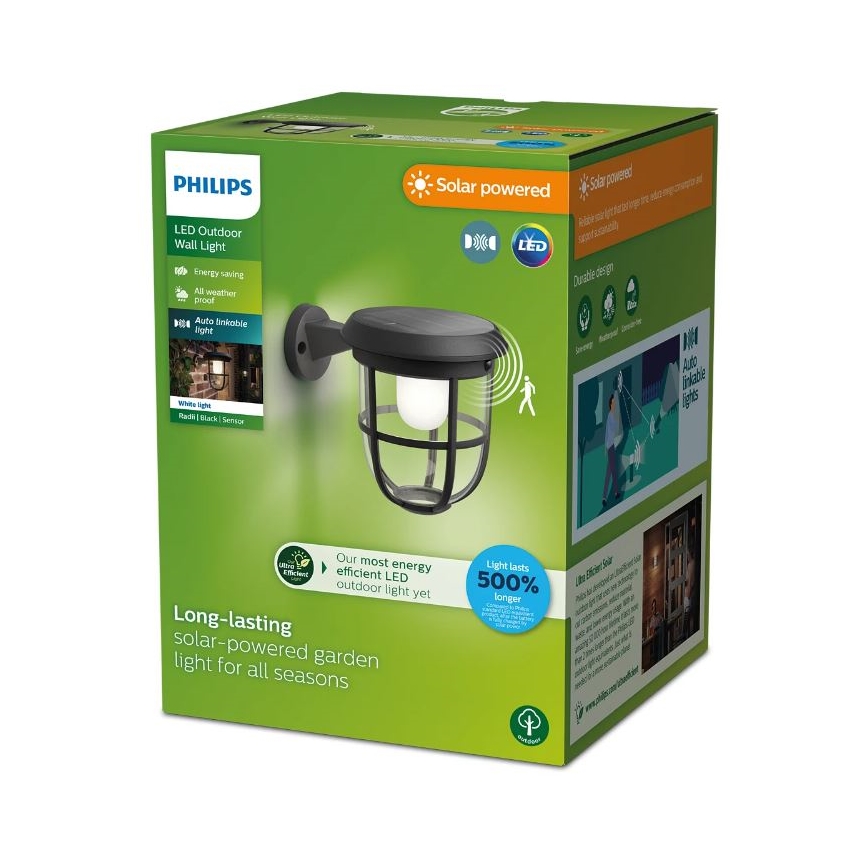 Philips - LED-Solarwandleuchte mit Sensor RADII LED/1,3W/3,7V 3000K IP44