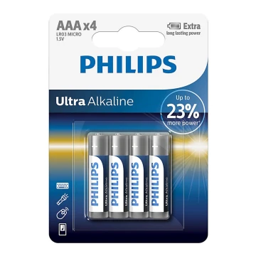 Philips LR03E4B/10 - 4 Stück Alkalibatterie AAA ULTRA ALKALINE 1,5V 1250mAh