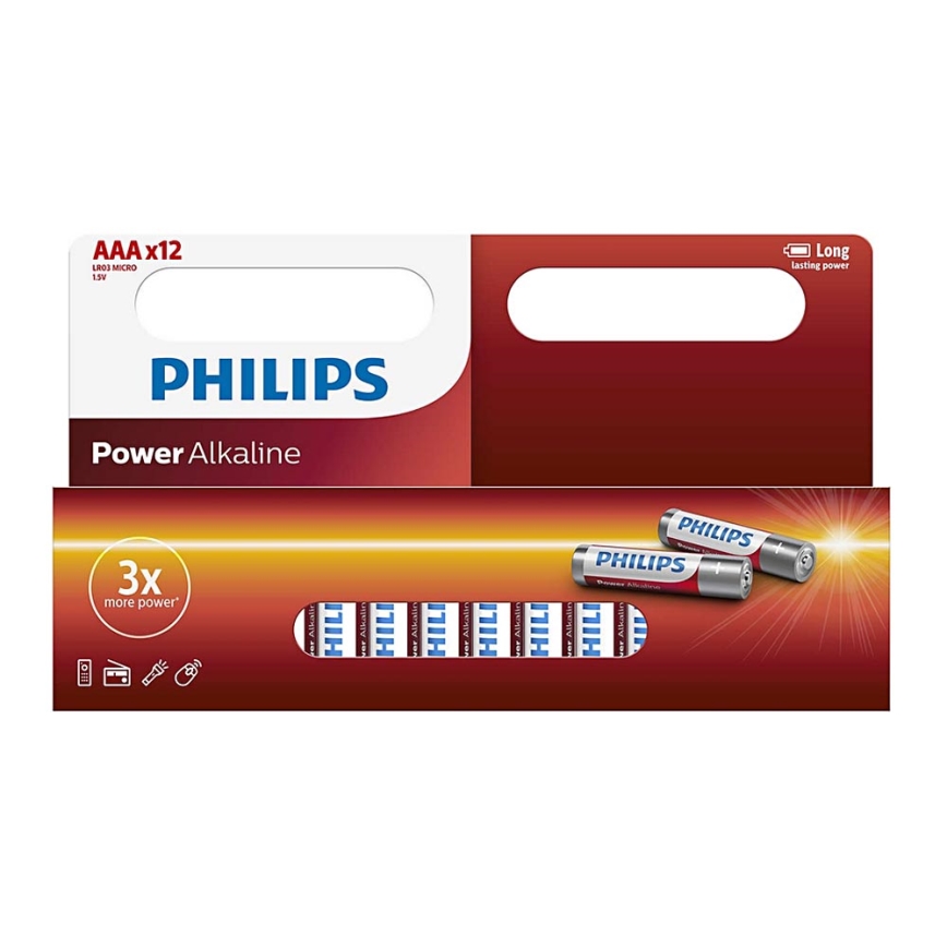 Philips LR03P12W/10 - 12 Stk. alkalische Batterie AAA POWER ALKALINE 1,5V 1150mAh