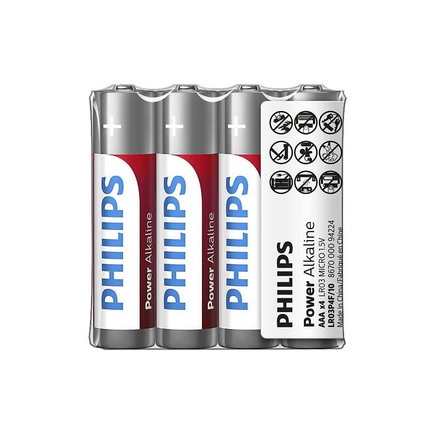 Philips LR03P4F/10 - 4 Stk. alkalische Batterie AAA POWER ALKALINE 1,5V 1150mAh