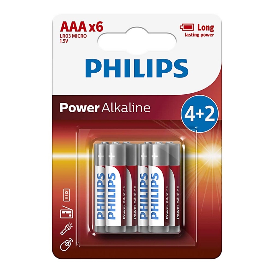 Philips LR03P6BP/10 - 6 Stk. alkalische Batterie AAA POWER ALKALINE 1,5V 1150mAh