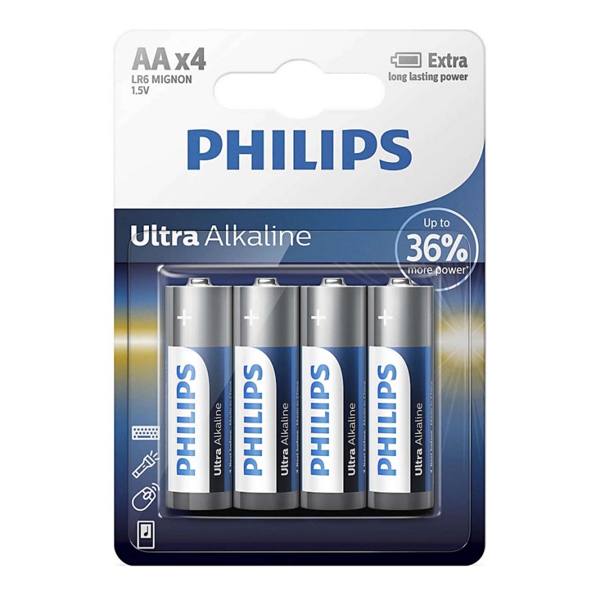 Philips LR6E4B/10 - 4 Stk. alkalische Batterie AA ULTRA ALKALINE 1,5V 2800mAh